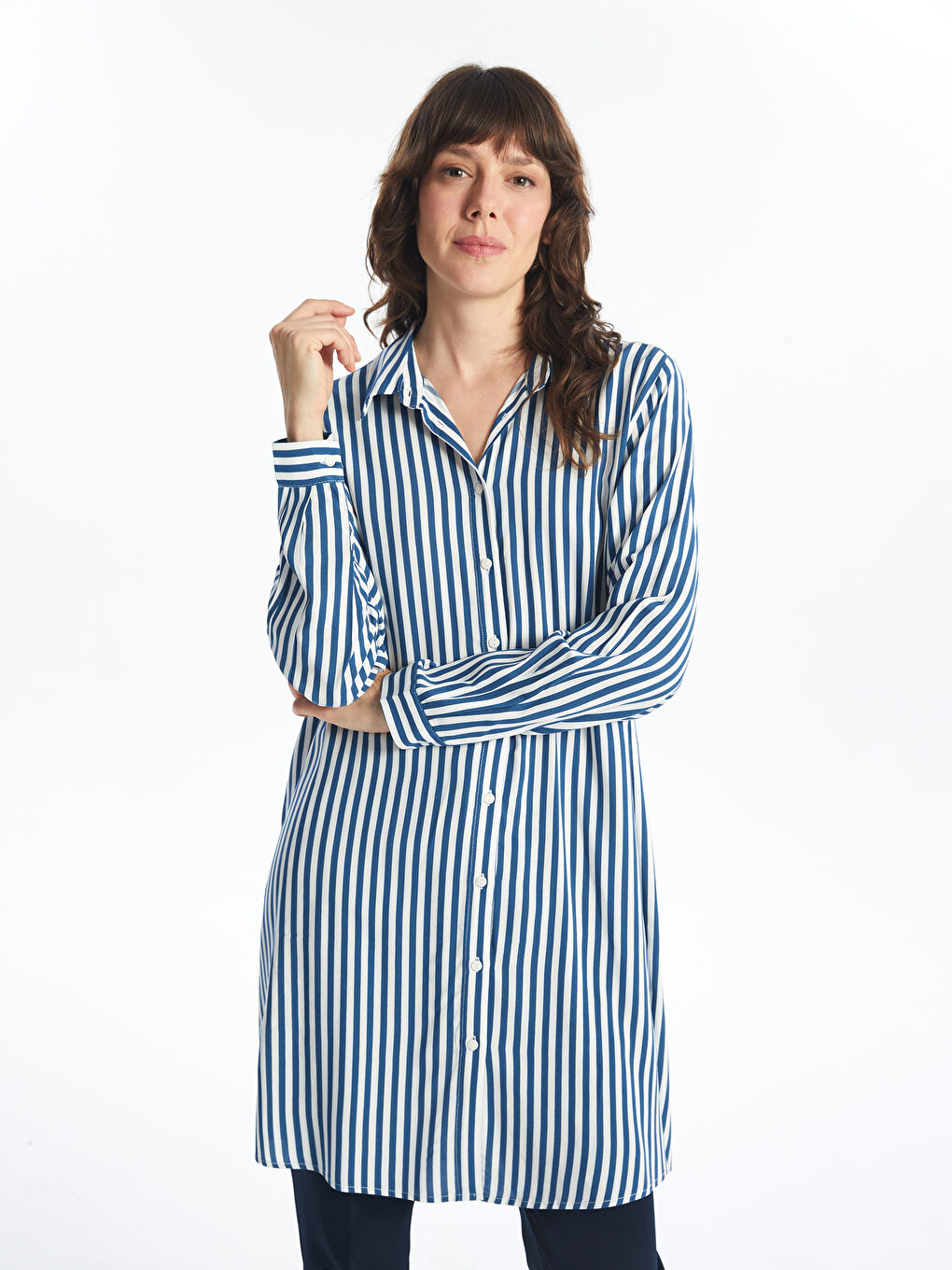 LCWAIKIKI Classic Striped Women's Shirt Tunic -W4DS50Z8-LGS