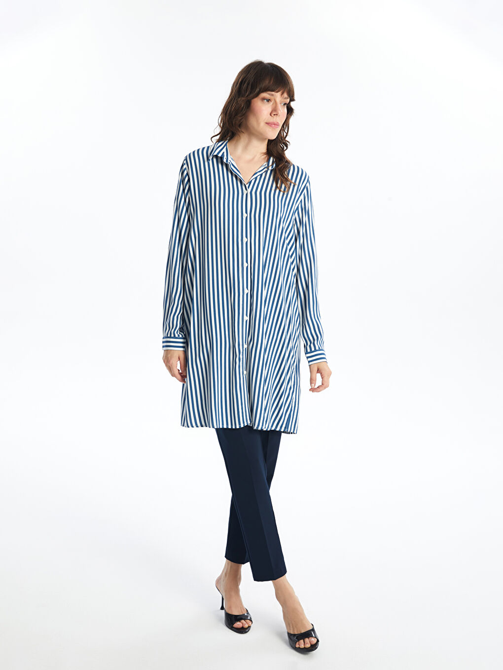 LCWAIKIKI Classic Striped Women's Shirt Tunic -W4DS50Z8-LGS