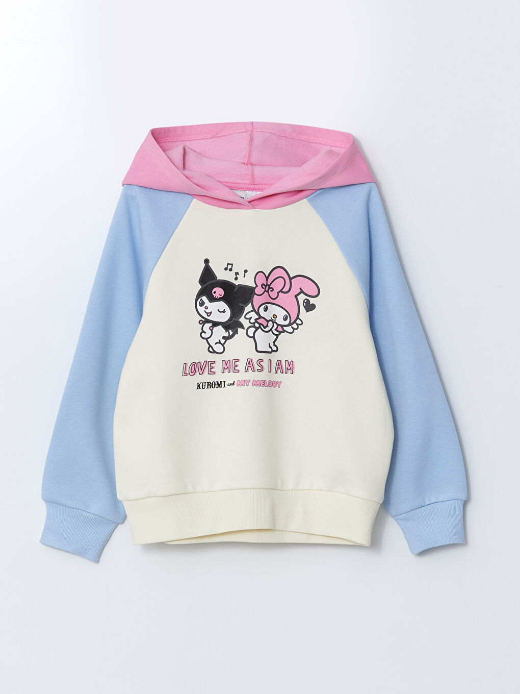 LCW Kids Ekru Kapüşonlu Kuromi Baskılı Kız Çocuk Sweatshirt