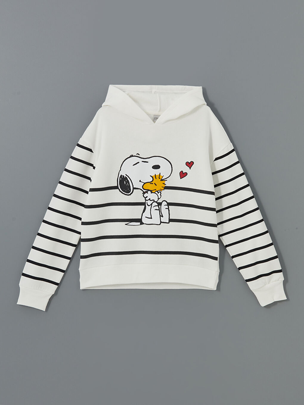 LCW Kids Ekru Kapüşonlu Snoopy Baskılı Kız Çocuk Kalın Sweatshirt