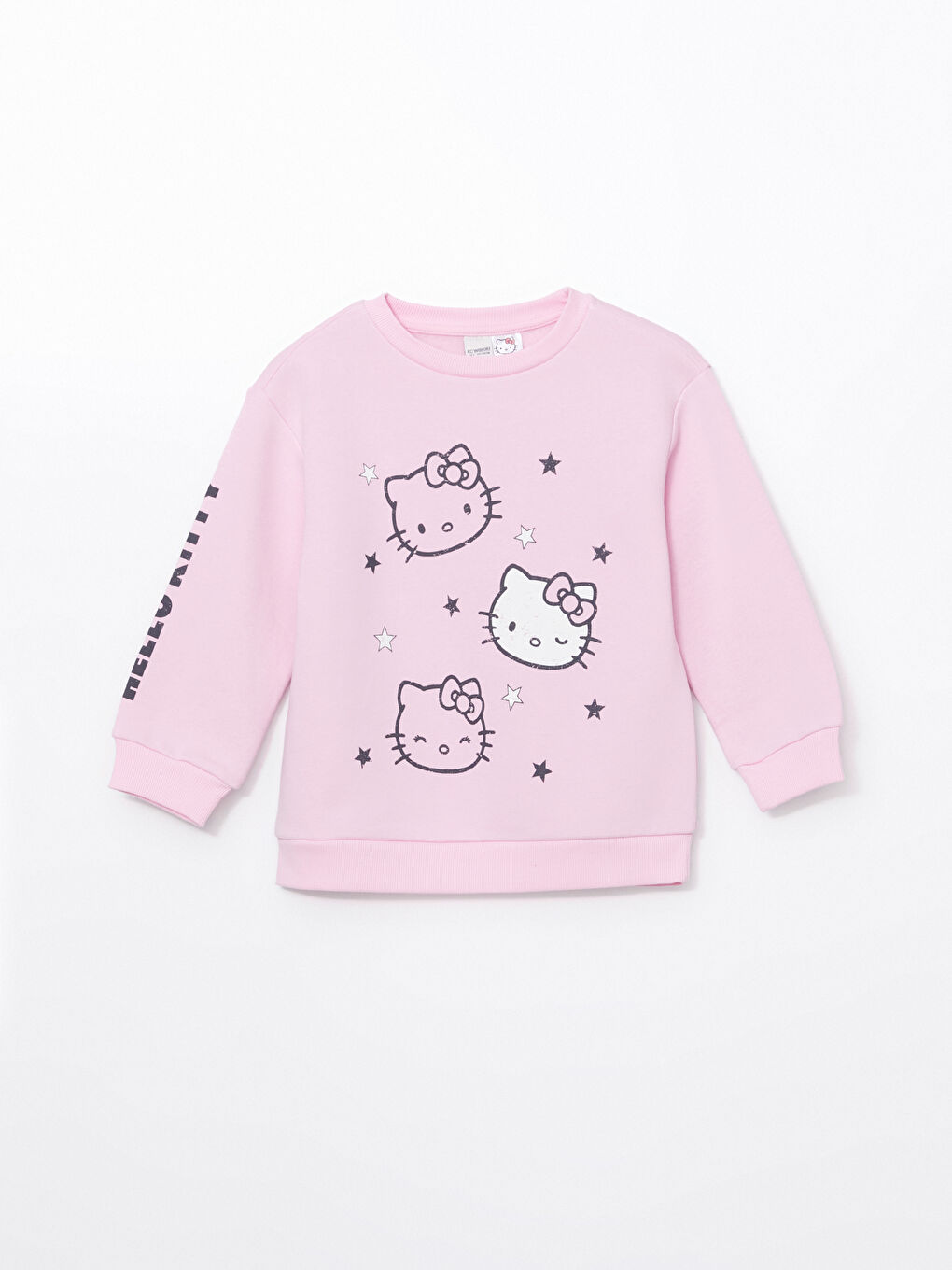 LCW Kids Pembe Leylak Bisiklet Yaka Hello Kitty Baskılı Kız Çocuk Kalın Sweatshirt