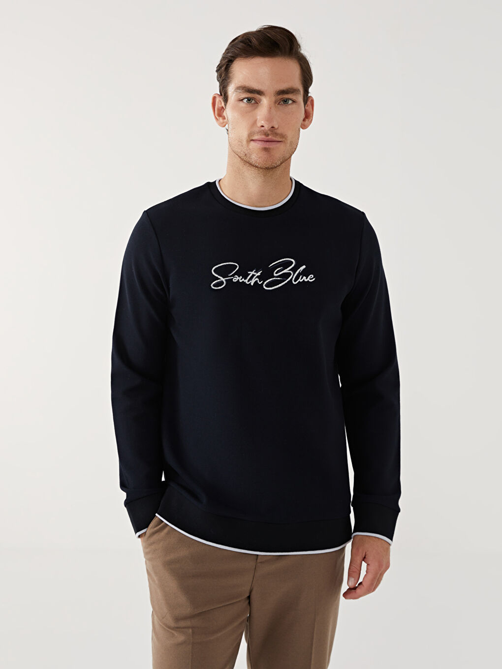 SOUTHBLUE Lacivert Bisiklet Yaka Uzun Kollu Baskılı Erkek Sweatshirt