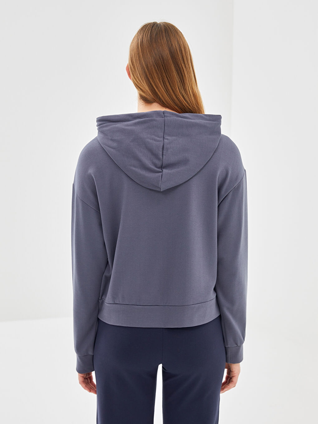 LCW ECO İndigo Nakışlı Uzun Kollu Kadın Hoodie - 3