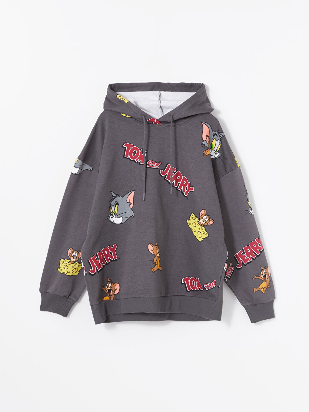 LCW ECO Koyu Gri Tom & Jerry Baskılı Oversize Kadın Hoodie - 5