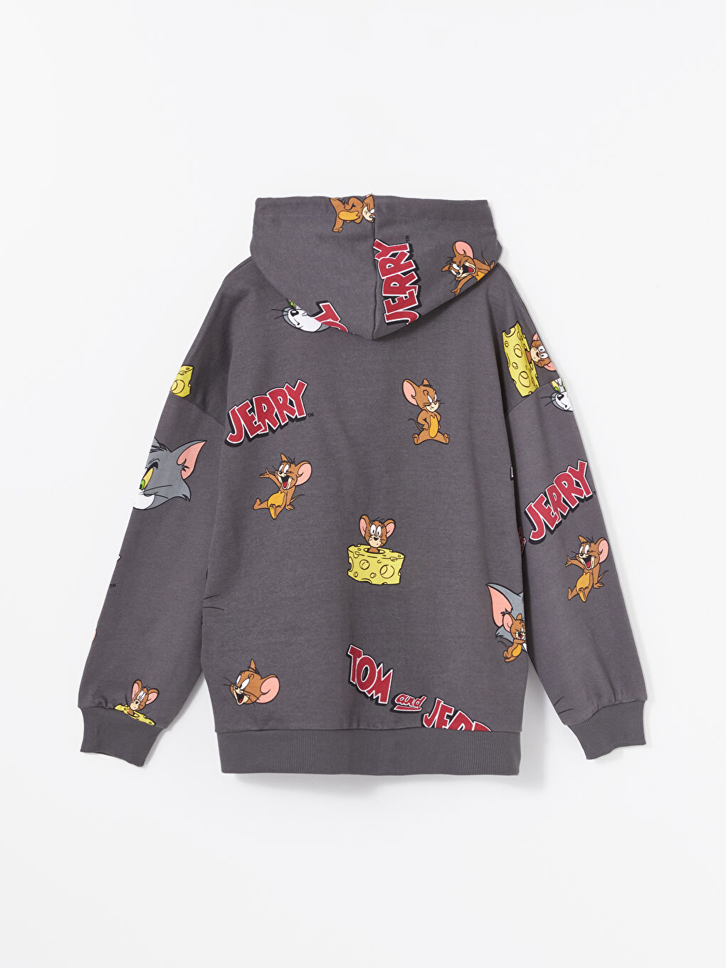 LCW ECO Koyu Gri Tom & Jerry Baskılı Oversize Kadın Hoodie - 6