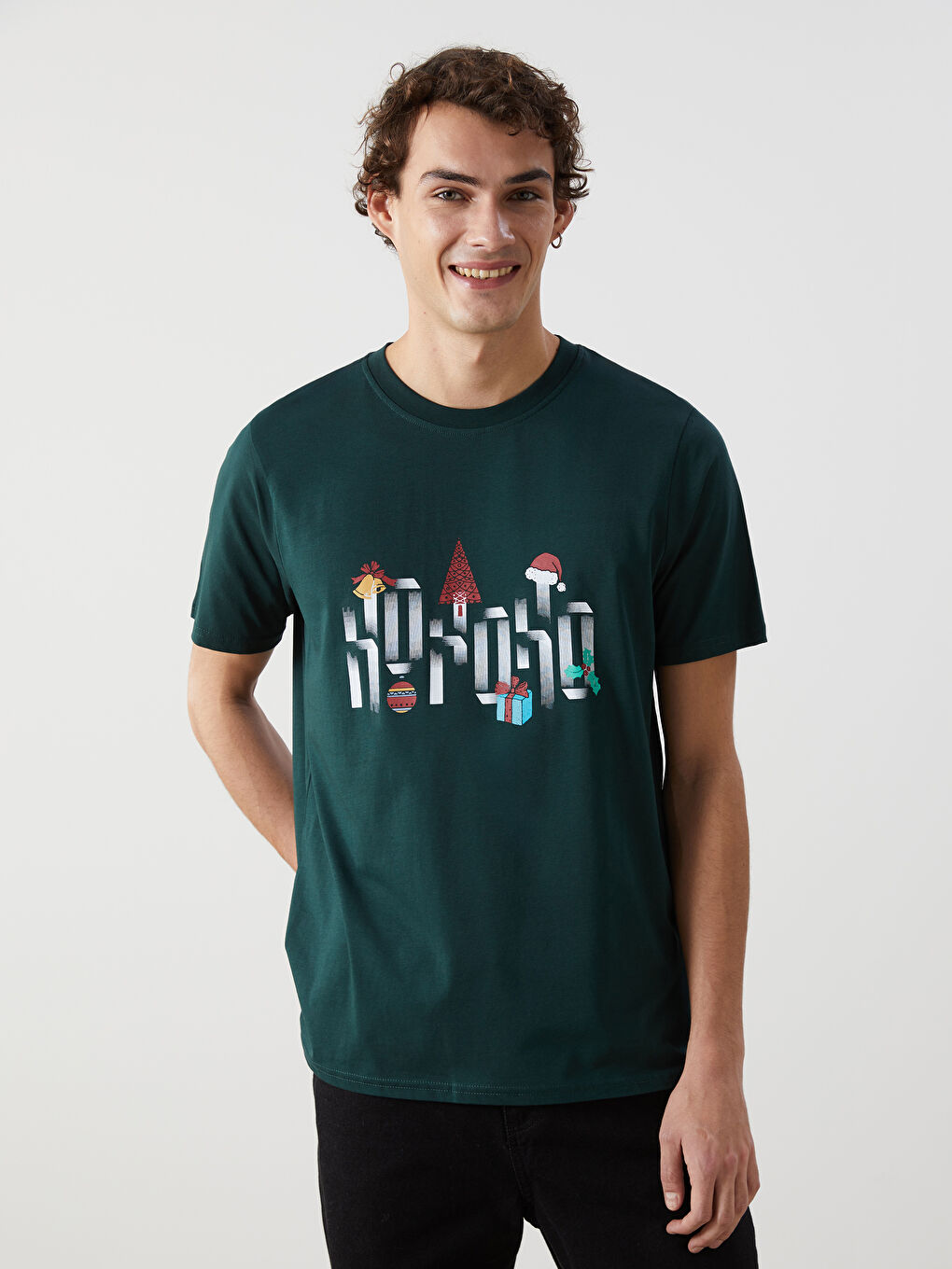 XSIDE T-shirt pour Hommes en Jersey à Thème de Noël à Manches Courtes et Col Rond -W4DT35Z8-YED