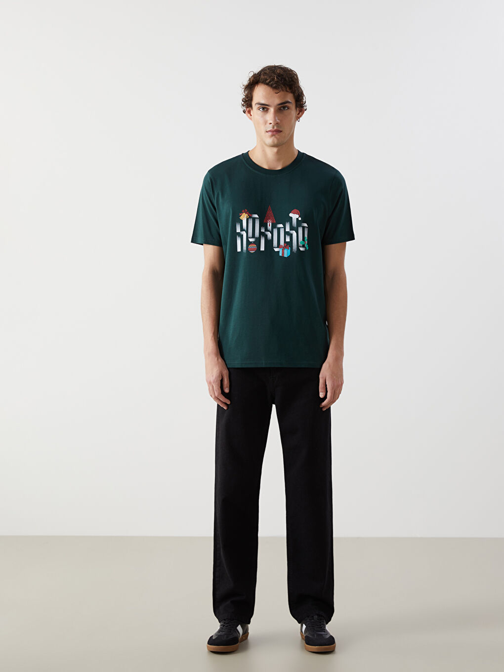 XSIDE T-shirt pour Hommes en Jersey à Thème de Noël à Manches Courtes et Col Rond -W4DT35Z8-YED