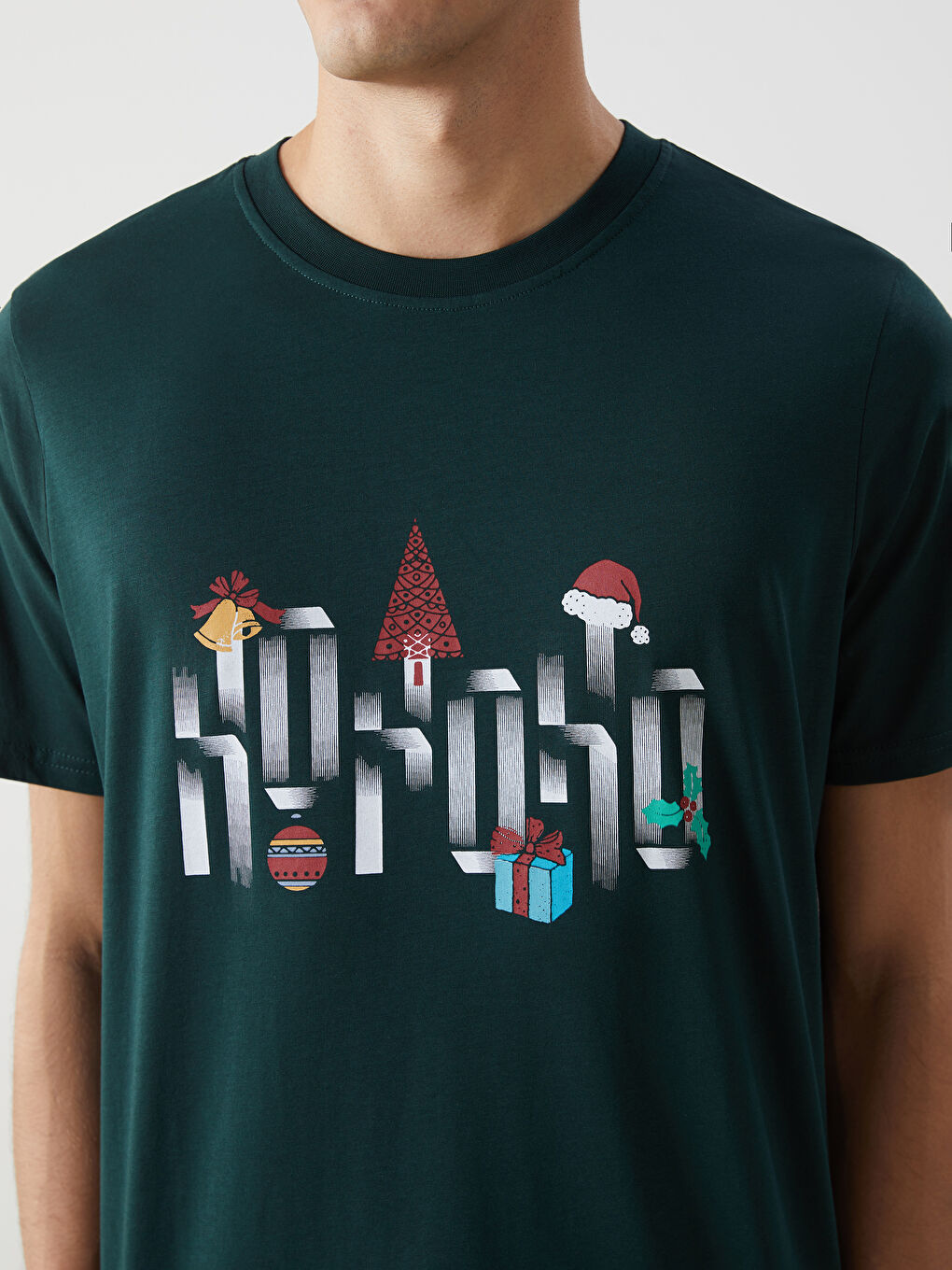 XSIDE T-shirt pour Hommes en Jersey à Thème de Noël à Manches Courtes et Col Rond -W4DT35Z8-YED