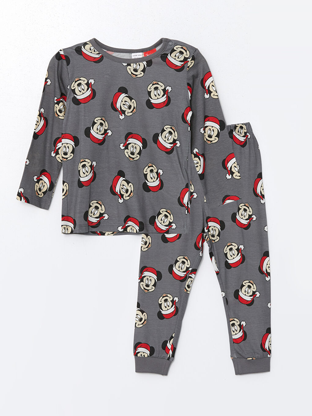 LCW baby Antrasit Baskılı Bisiklet Yaka Uzun Kollu Mickey Mouse Baskılı Erkek Bebek Pijama Takımı