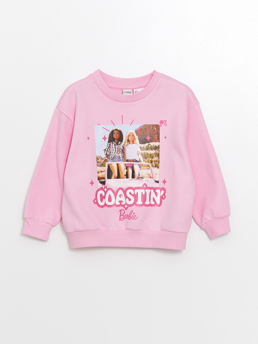 LCW ECO Pembe Leylak Bisiklet Yaka Barbie Baskılı Uzun Kollu Kız Çocuk Sweatshirt