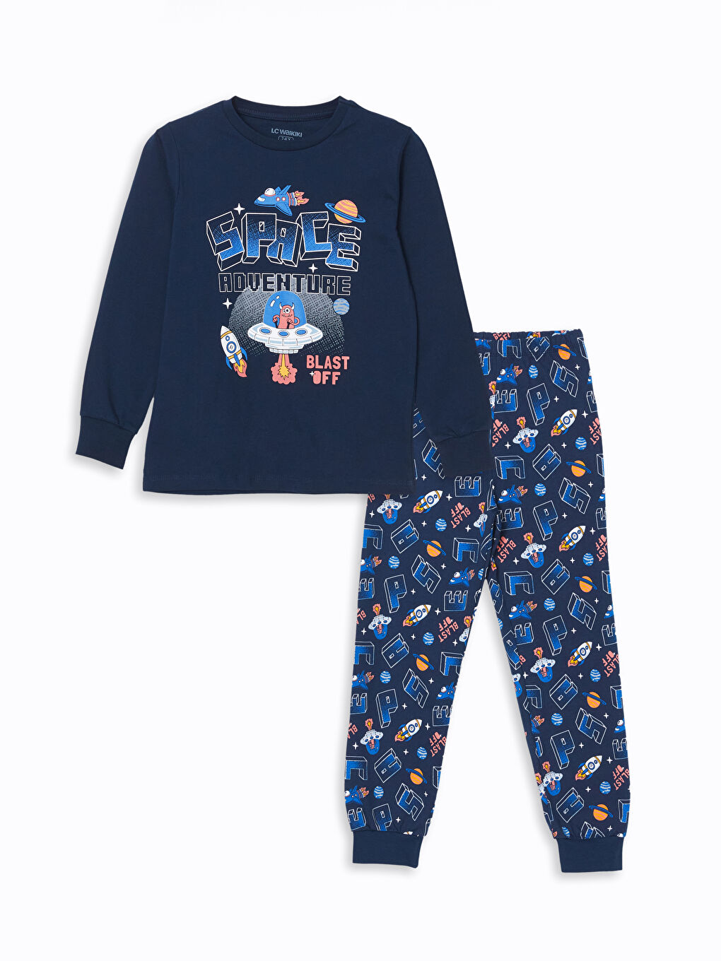 LCW Kids Lacivert Bisiklet Yaka Erkek Çocuk Pijama Takımı