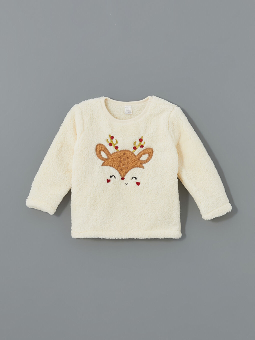 Bej Bisiklet Yaka Pelüş Kız Bebek Pijama Üst