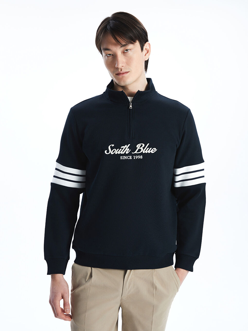 Stand Collar Long Sleeve Men's Thick Sweatshirt -W4DU78Z8-RFH