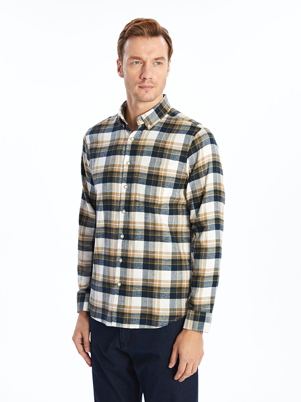 LCWAIKIKI Classic Regular Fit Long Sleeve Plaid Gabardine Men's Shirt -W4DU87Z8-LME