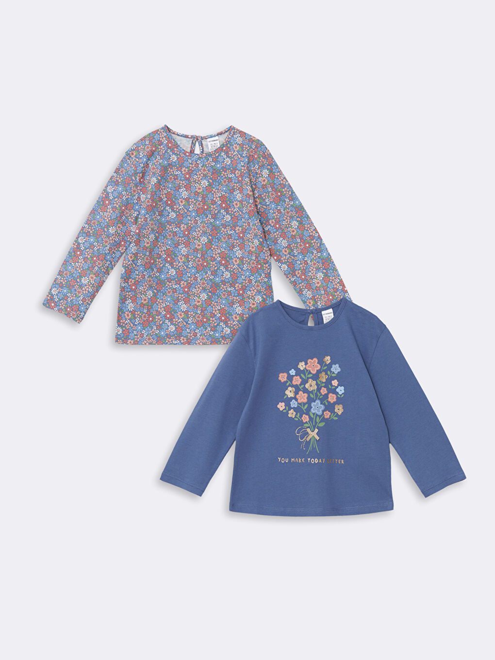 LCW Kids Блуза с кръгло деколте и цветен десен за бебета момичета, 2 опаковки -W4DV13Z1-H7T