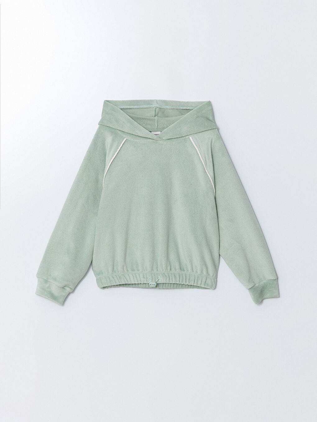 Yeşil Kapüşonlu Kadife Kız Çocuk Sweatshirt