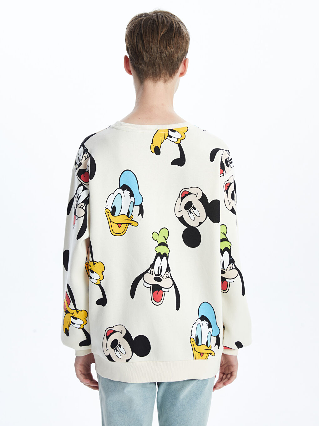 XSIDE Bej Bisiklet Yaka Mickey ve Arkadaşları Baskılı Oversize Kadın Kalın Sweatshirt - 3