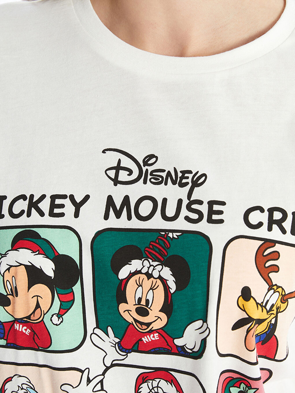 XSIDE Ekru Bisiklet Yaka Mickey ve Arkadaşları Baskılı Kısa Kollu Kadın Tişört - 2