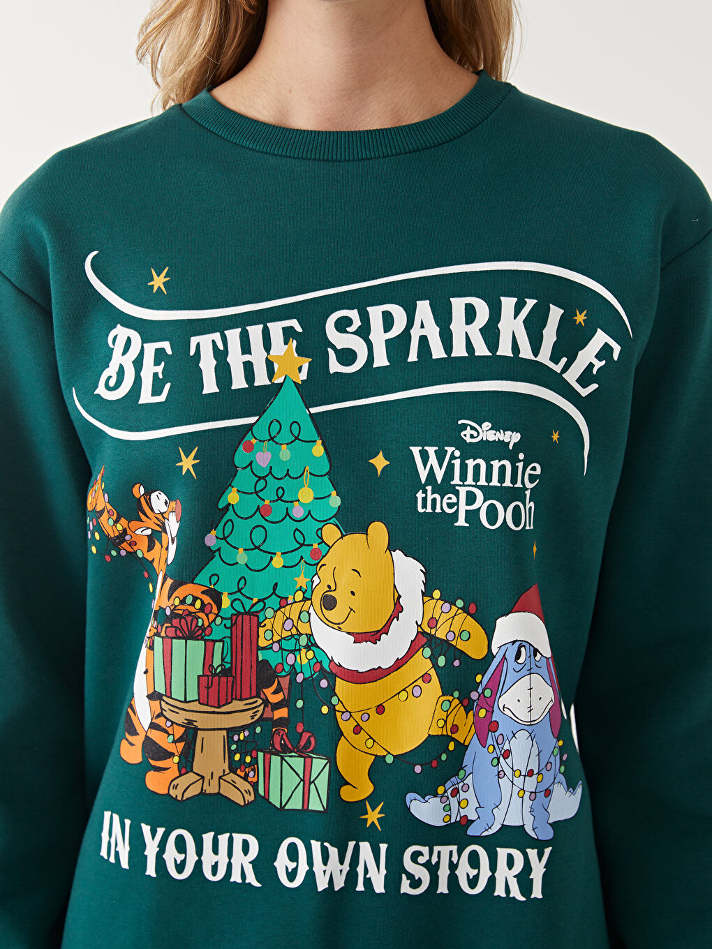 XSIDE Yeşil Bisiklet Yaka Winnie the Pooh Baskılı Oversize Kadın Kalın Sweatshirt - 2