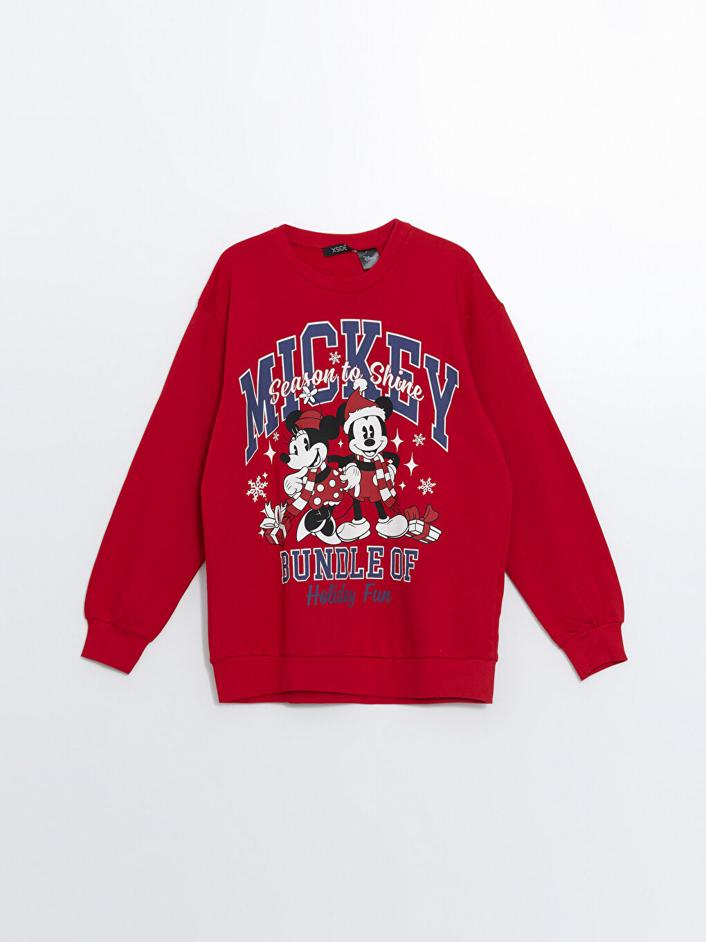 XSIDE Kırmızı Bisiklet Yaka Mickey ve Minnie Mouse Baskılı Oversize Kadın Kalın Sweatshirt - 4