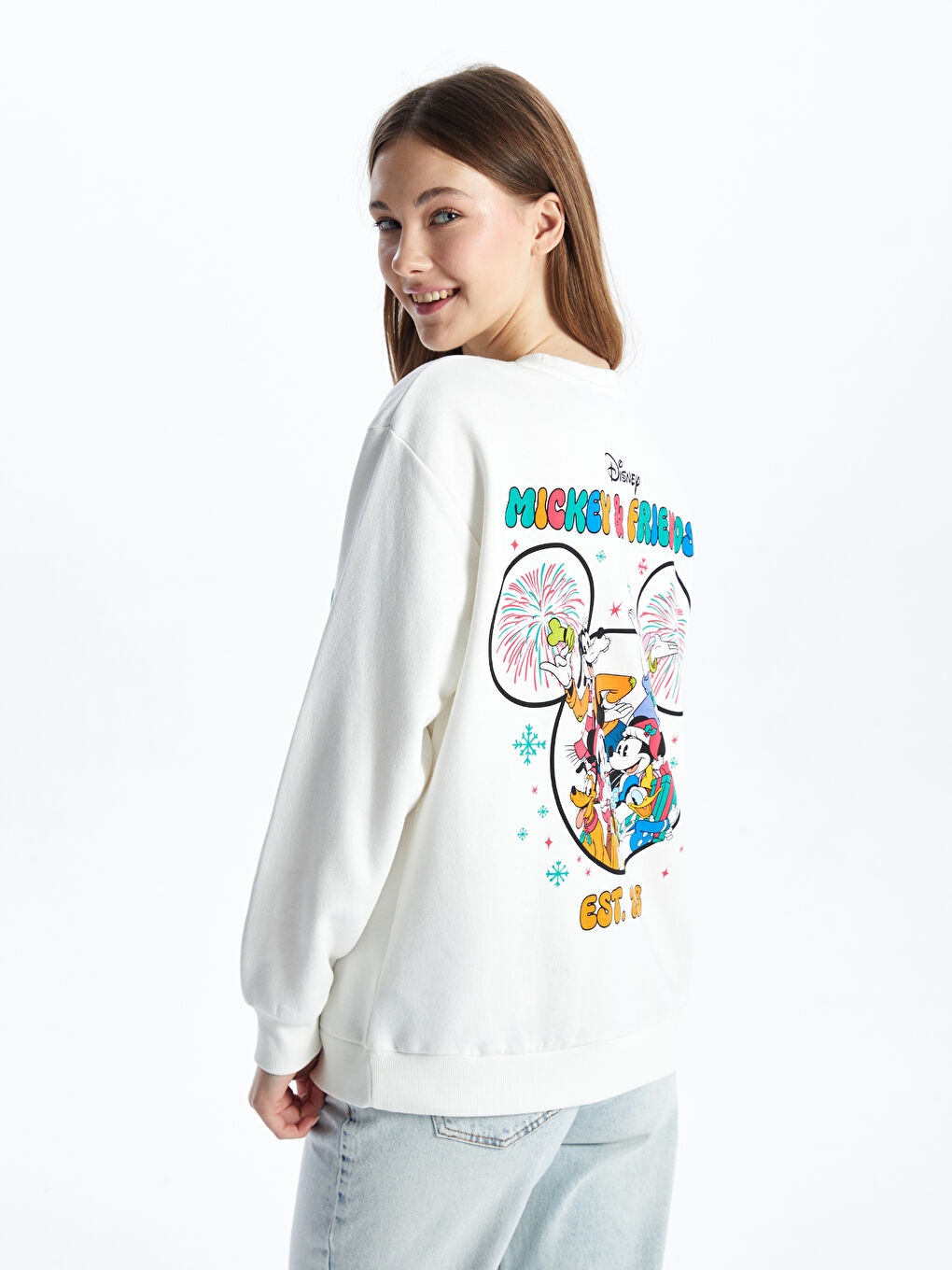 XSIDE Crew Neck Mickey Mouse Printed Oversize Women's Sweatshirt -W4DV93Z8-R9J