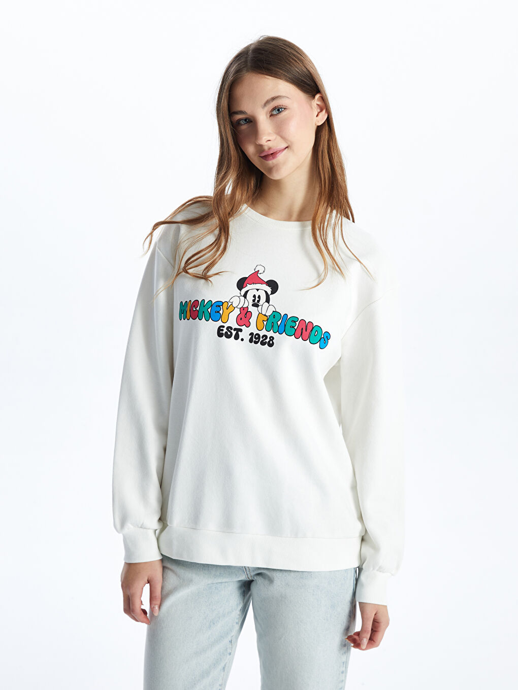 XSIDE Crew Neck Mickey Mouse Printed Oversize Women's Sweatshirt -W4DV93Z8-R9J