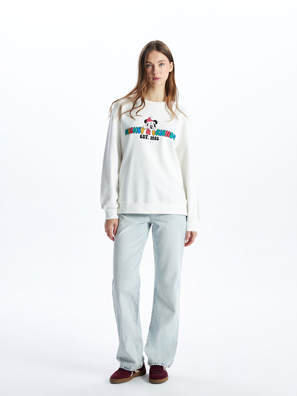 XSIDE Crew Neck Mickey Mouse Printed Oversize Women's Sweatshirt -W4DV93Z8-R9J