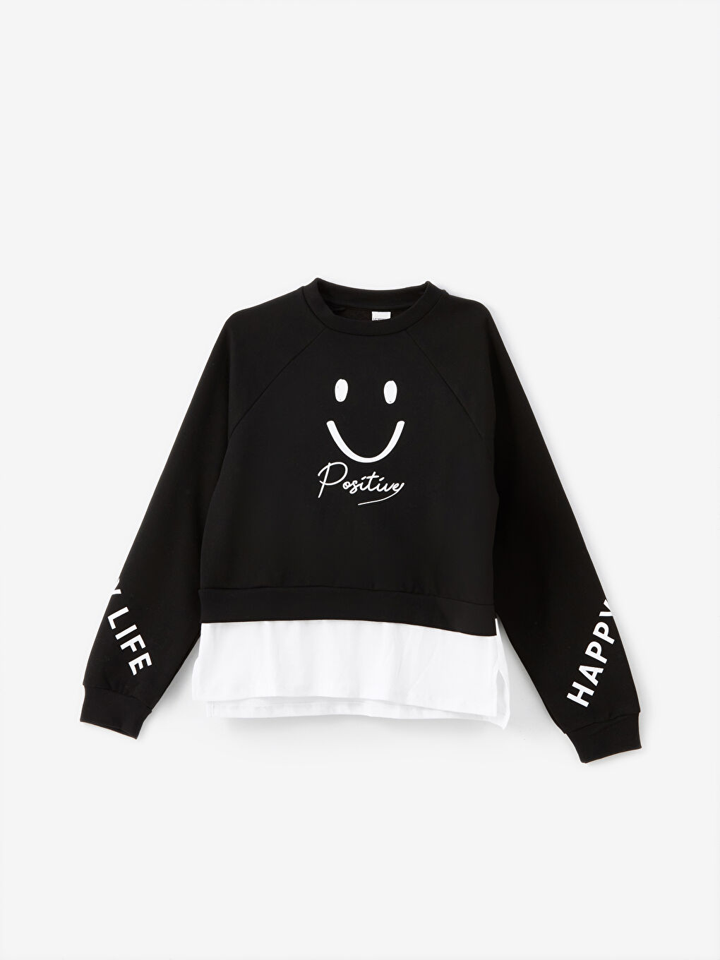 LCW Kids Yeni Siyah Bisiklet Yaka Kız Çocuk Kalın Sweatshirt