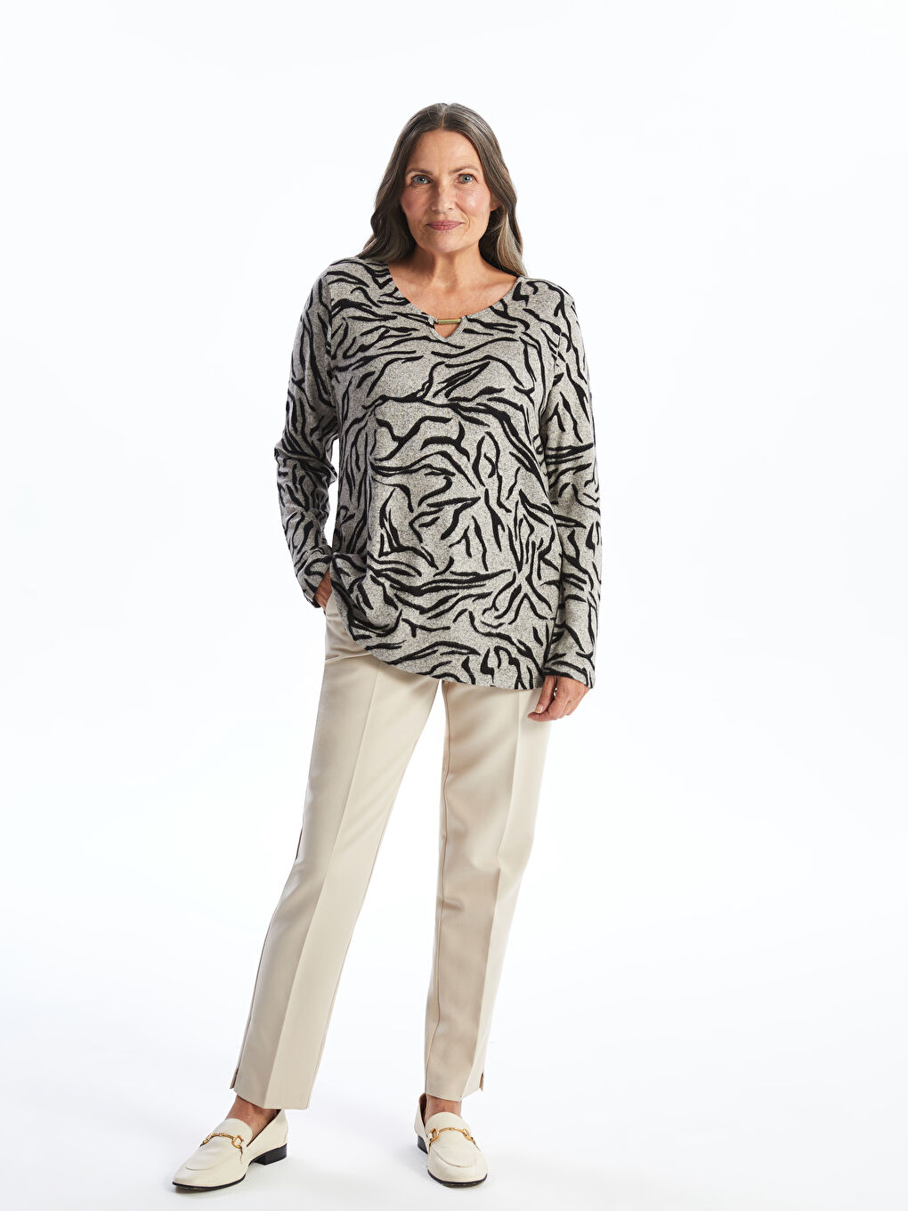 LCW Grace Rundhalsausschnitt Gemusterte Bluse für Damen -W4DY02Z8-LQB