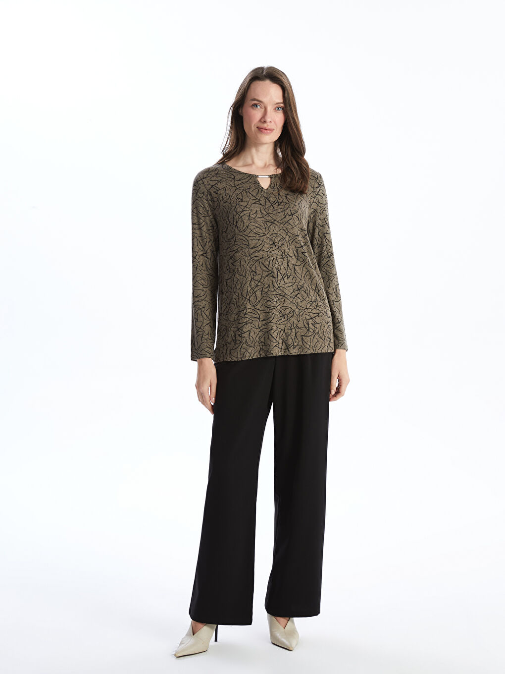 LCW Grace Rundhalsausschnitt Gemusterte Bluse für Damen -W4DY02Z8-LQC