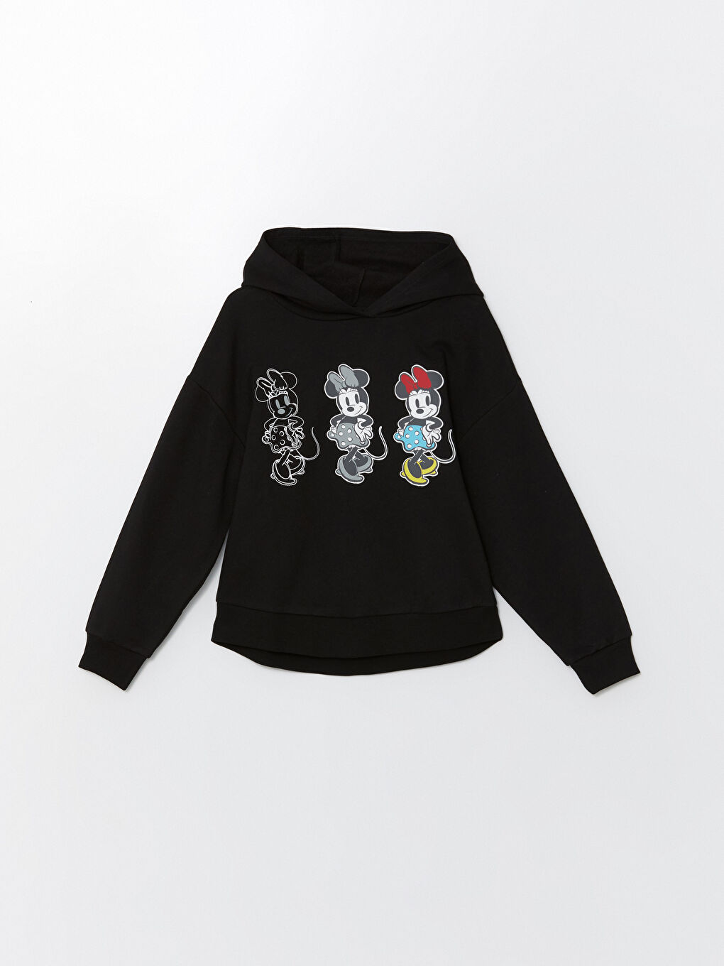 Siyah Kapüşonlu Minnie Mouse Baskılı Kız Çocuk Sweatshirt