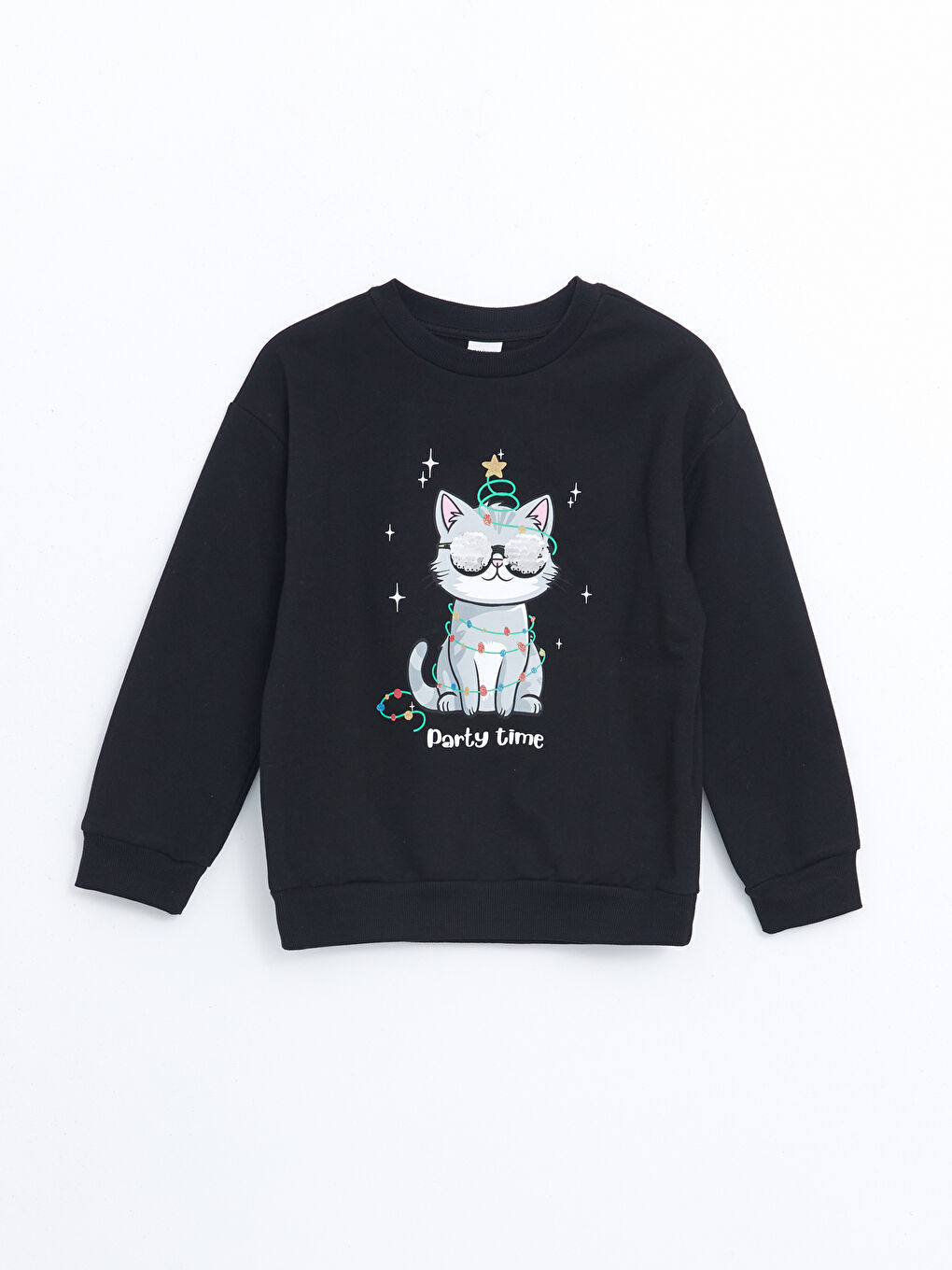 LCW Kids Yeni Siyah Bisiklet Yaka Kız Çocuk Kalın Sweatshirt