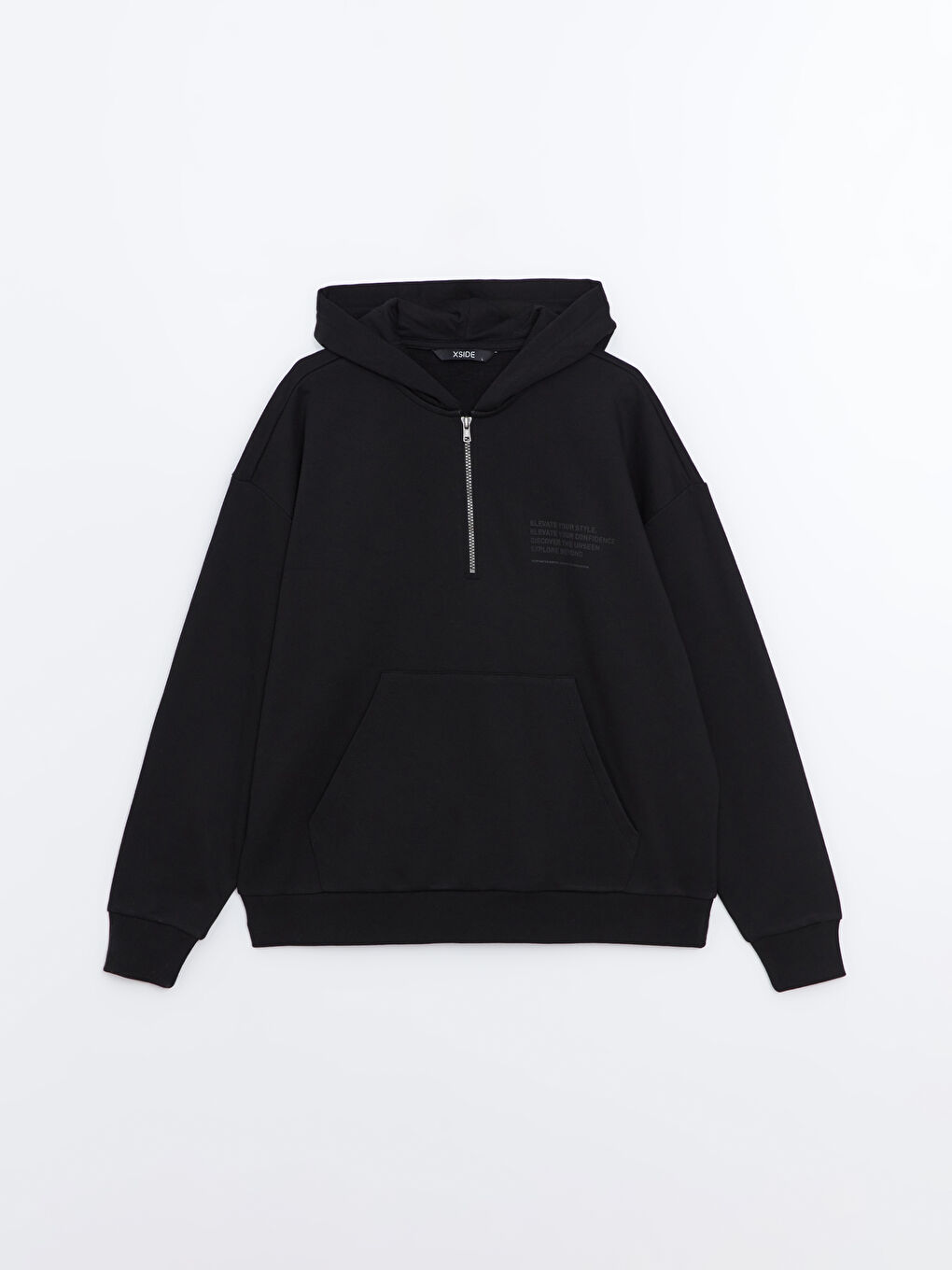 XSIDE Siyah Uzun Kollu Baskılı Erkek Kalın Hoodie - 4