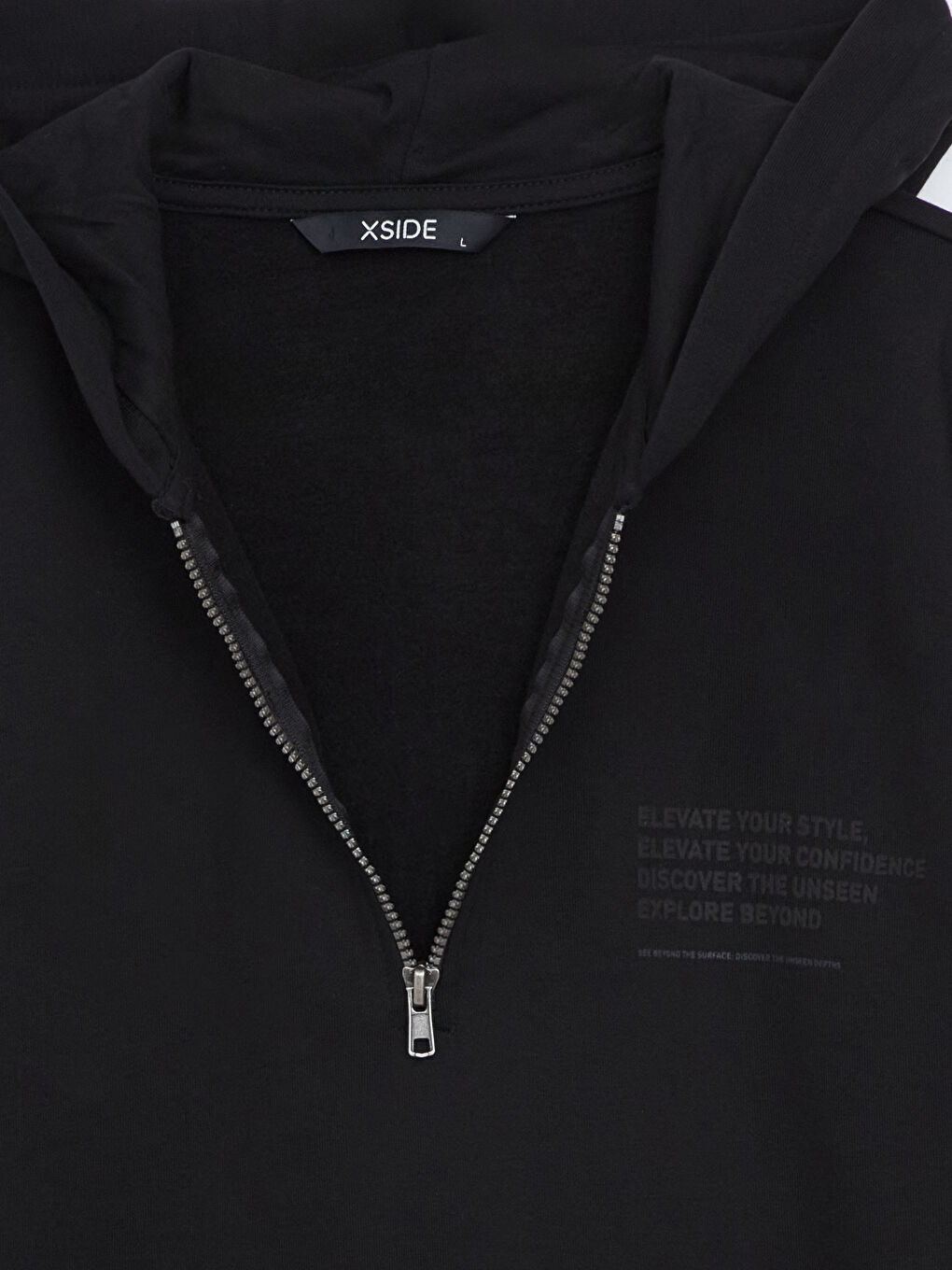 XSIDE Siyah Uzun Kollu Baskılı Erkek Kalın Hoodie - 5