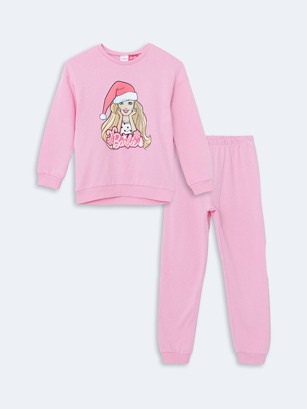 LCW Kids Pembe Leylak Bisiklet Yaka Barbie Baskılı Kız Çocuk Pijama Takımı