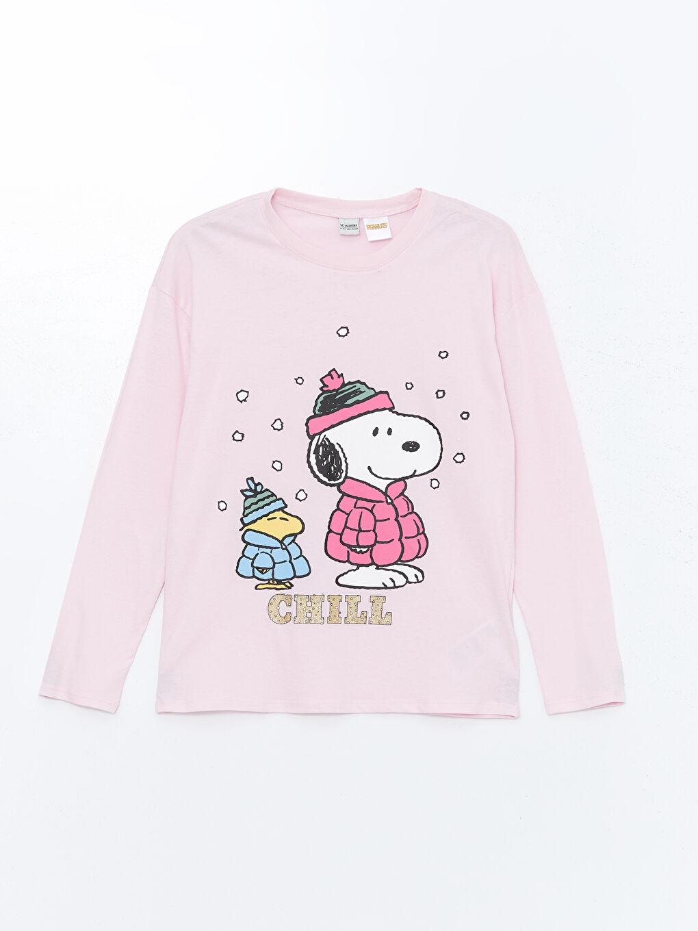 LCW Kids Pembe Leylak Bisiklet Yaka Snoopy Baskılı Kız Çocuk Pijama Takımı - 1