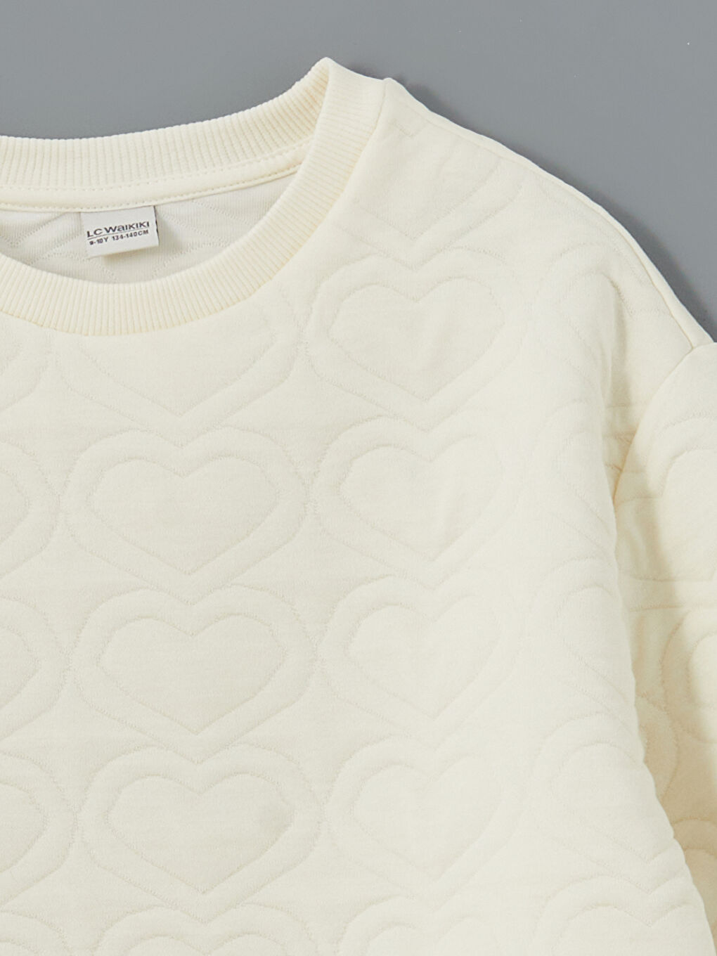 Ekru Bisiklet Yaka Kız Çocuk Sweatshirt-1