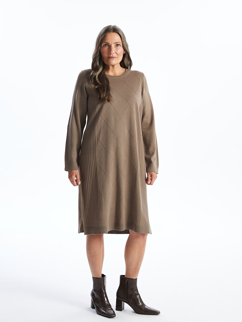 LCW Grace Crew Neck Women's Knitwear Dress -W4EA61Z8-GHQ