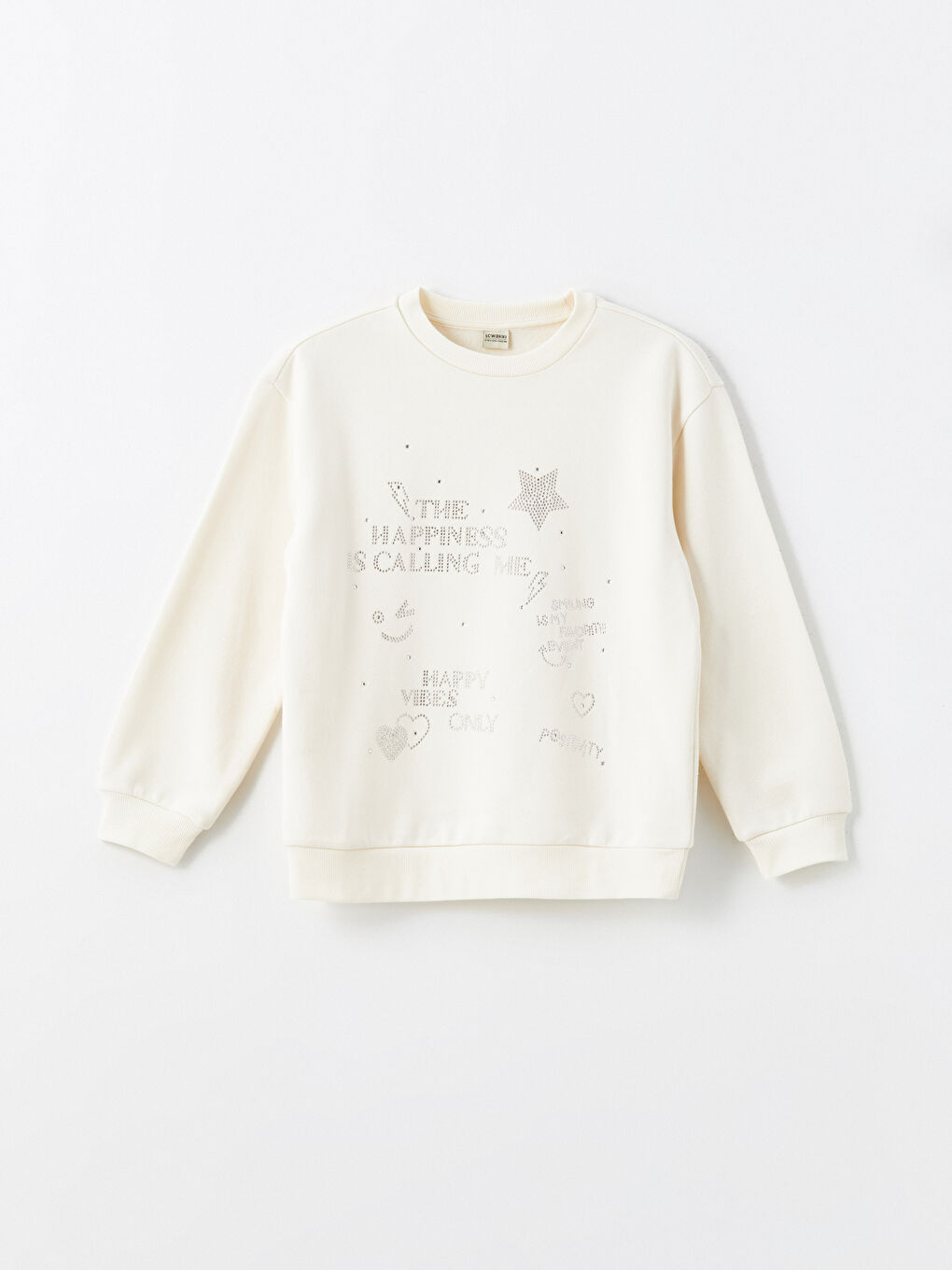 LCW Kids Ekru Bisiklet Yaka Kız Çocuk Kalın Sweatshirt