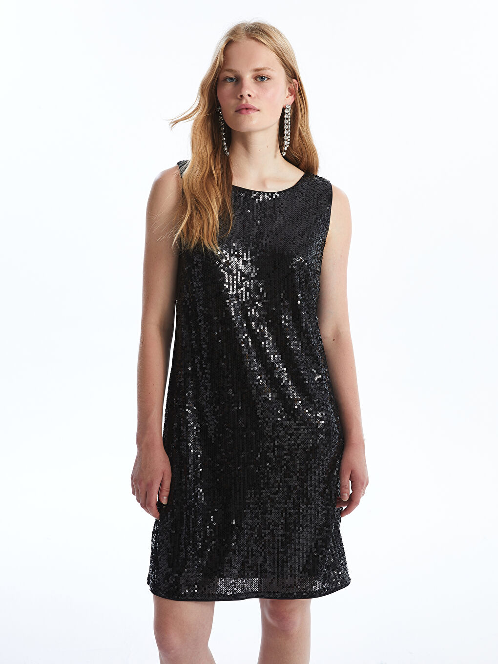 LCW Vision Women's Crew Neck Sequin Embroidered Sleeveless Dress -W4EA94Z8-CVL
