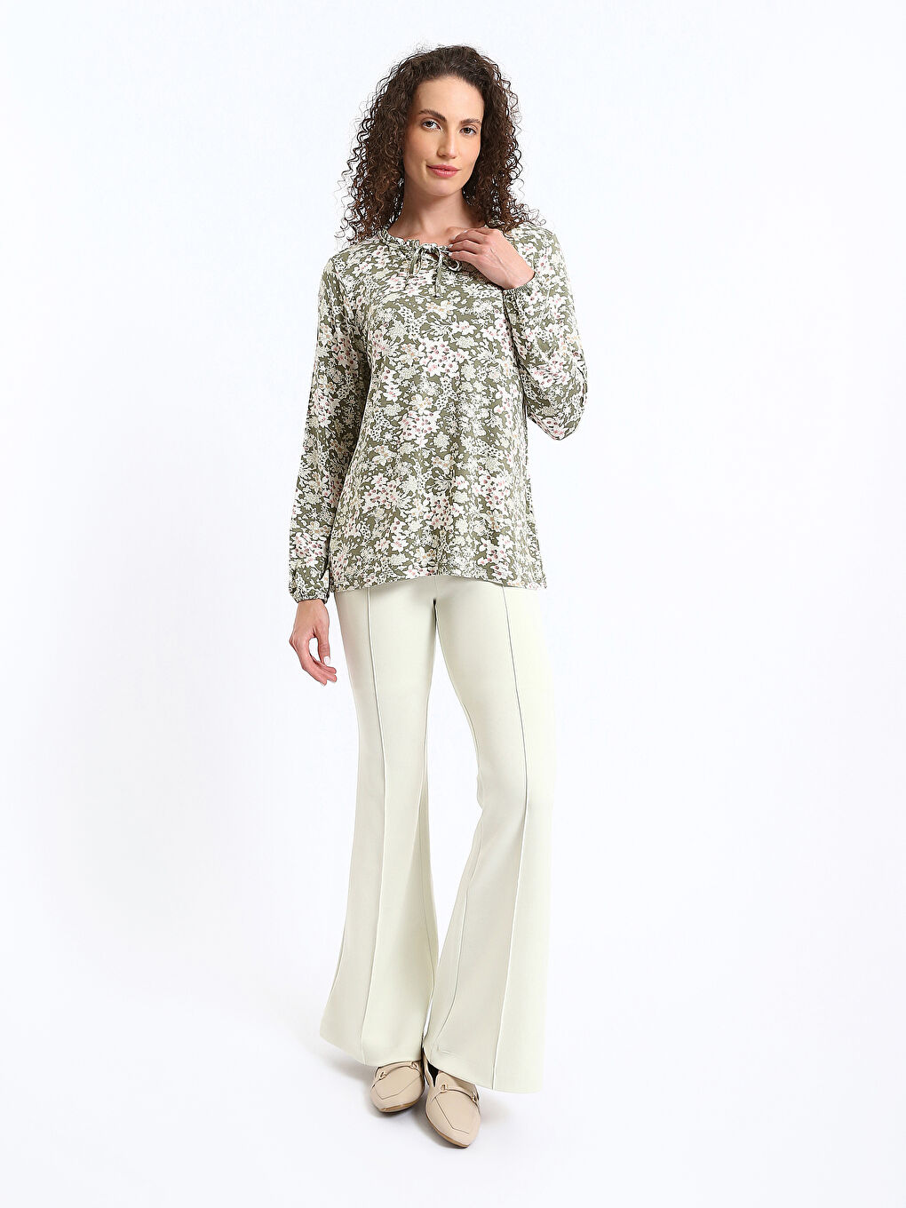 Tie Neck Patterned Women's Blouse-1