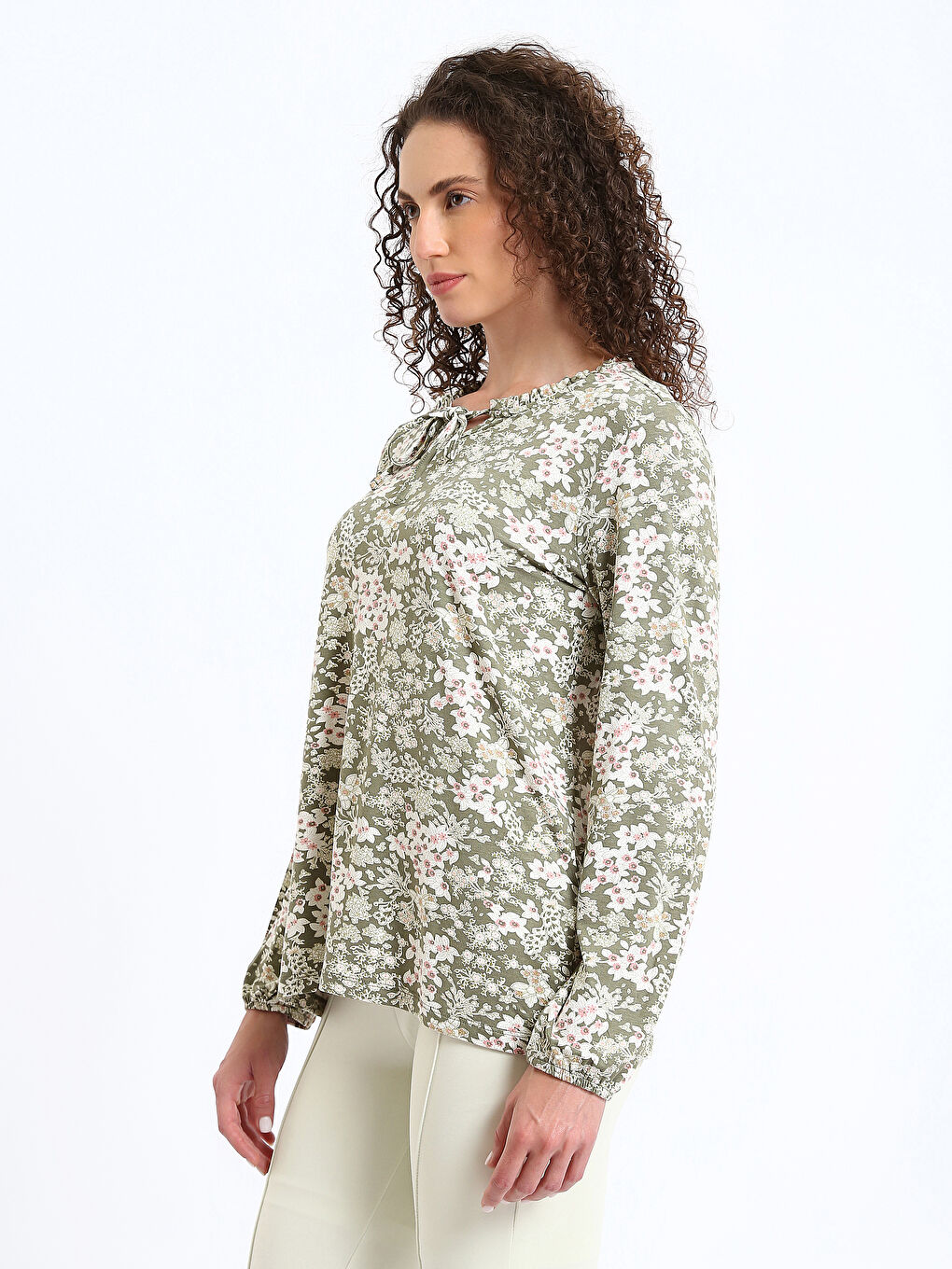 Tie Neck Patterned Women's Blouse-3