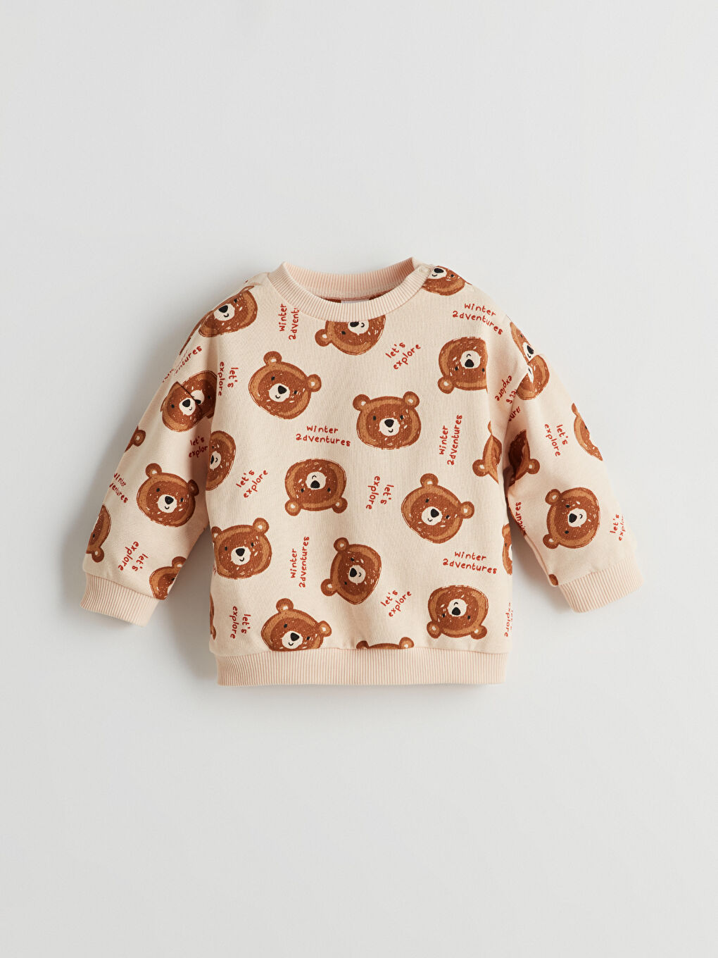 Ekru Bisiklet Uzun Kollu Baskılı Erkek Bebek Sweatshirt ve Eşofman Alt 2'li Takım-1