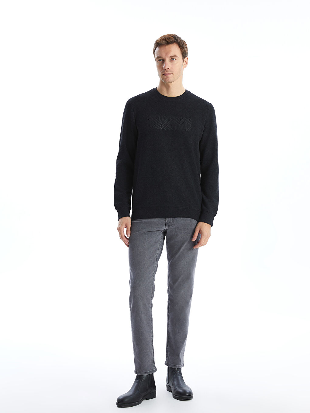 Antrasit Bisiklet Yaka Uzun Kollu Erkek Sweatshirt-1