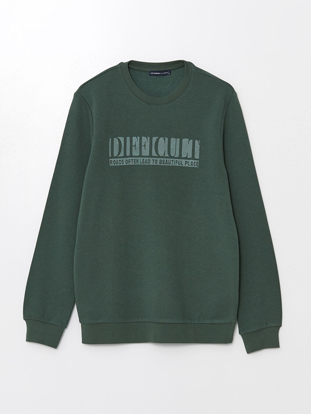 LCWAIKIKI Classic Orta Yeşil Bisiklet Yaka Uzun Kollu Baskılı Erkek Sweatshirt - 4