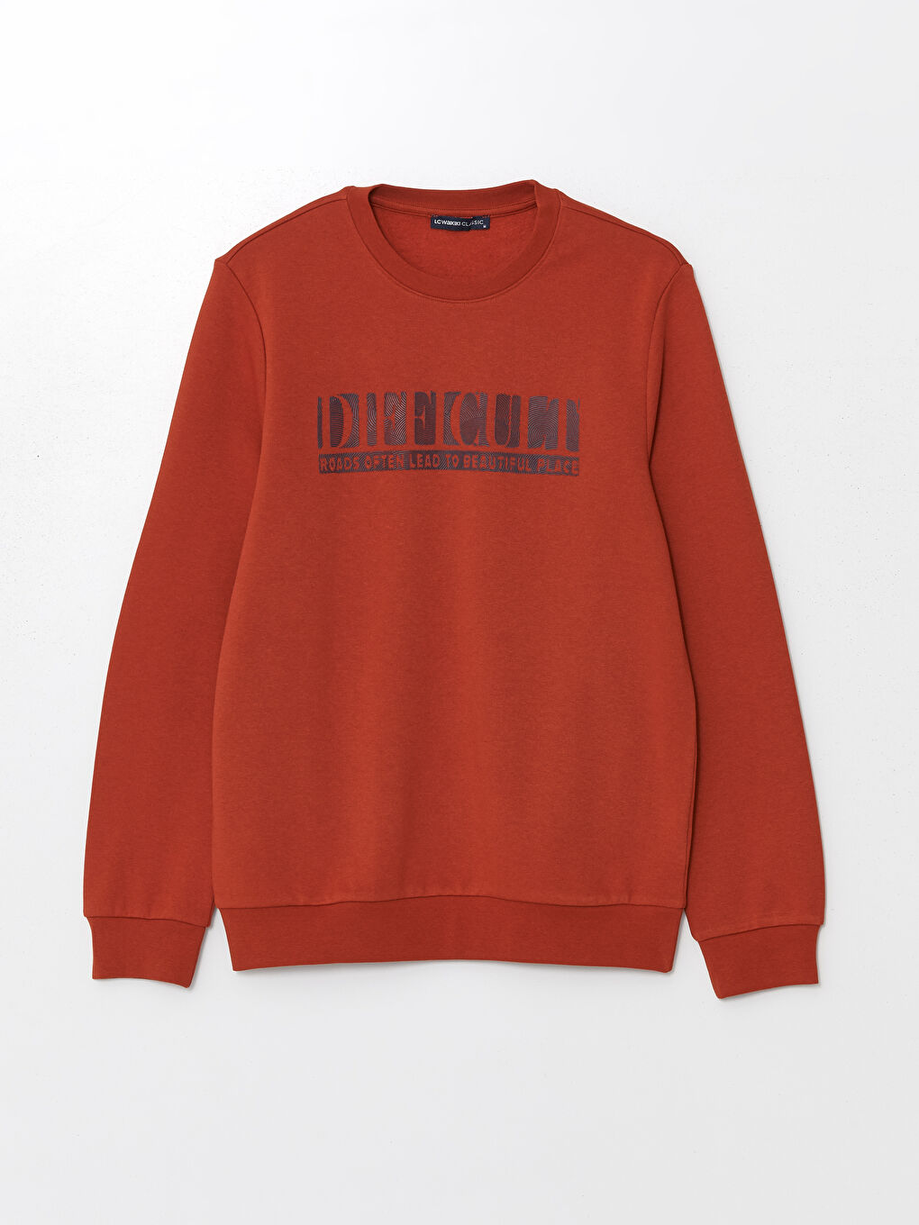 LCWAIKIKI Classic Yanık Turuncu Bisiklet Yaka Uzun Kollu Baskılı Erkek Sweatshirt - 4