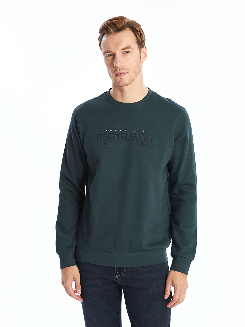 LCWAIKIKI Classic Petrol Bisiklet Yaka Uzun Kollu Baskılı Erkek Sweatshirt