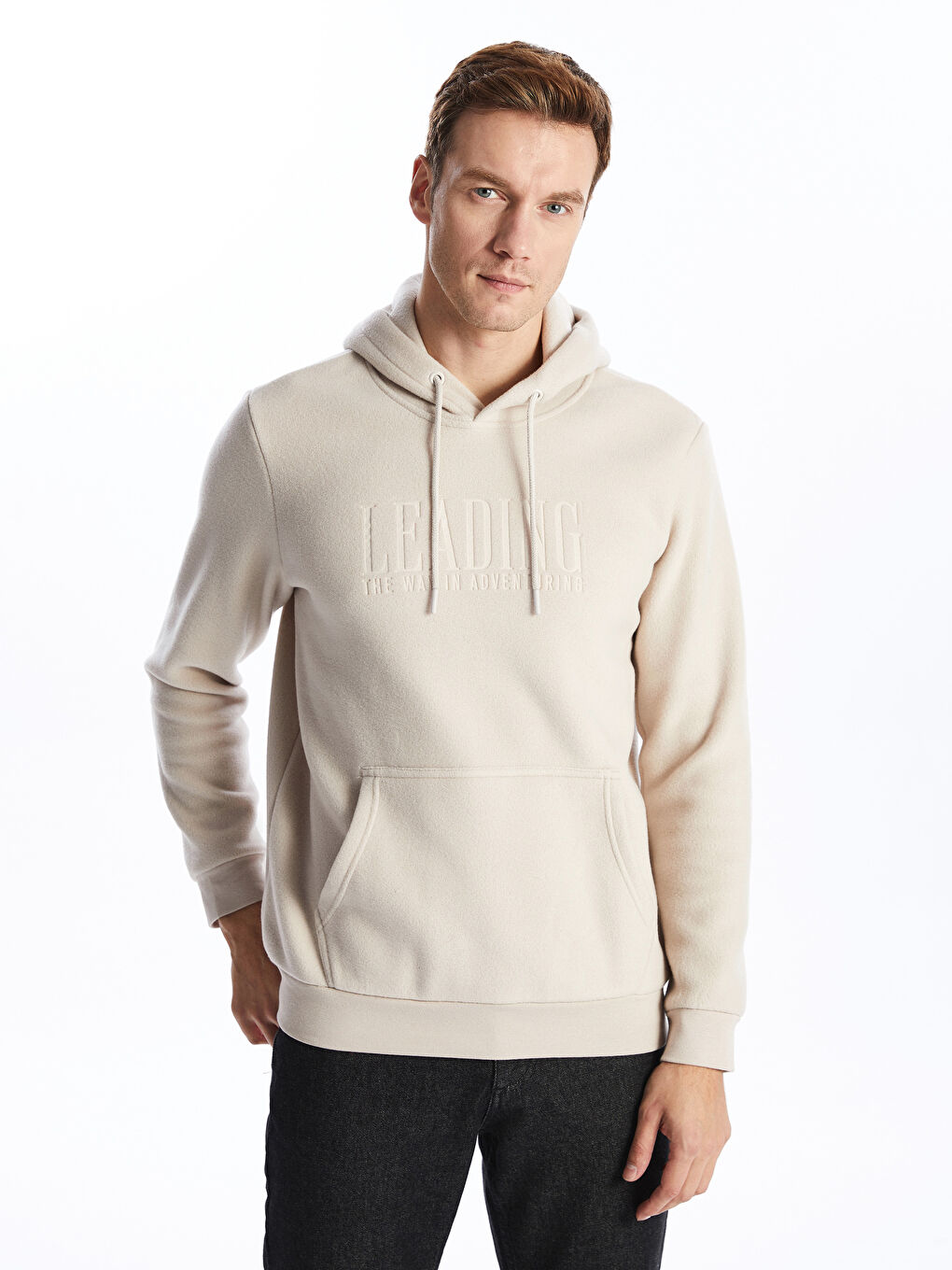 LCW Casual Bej Baskılı Uzun Kollu Erkek Hoodie