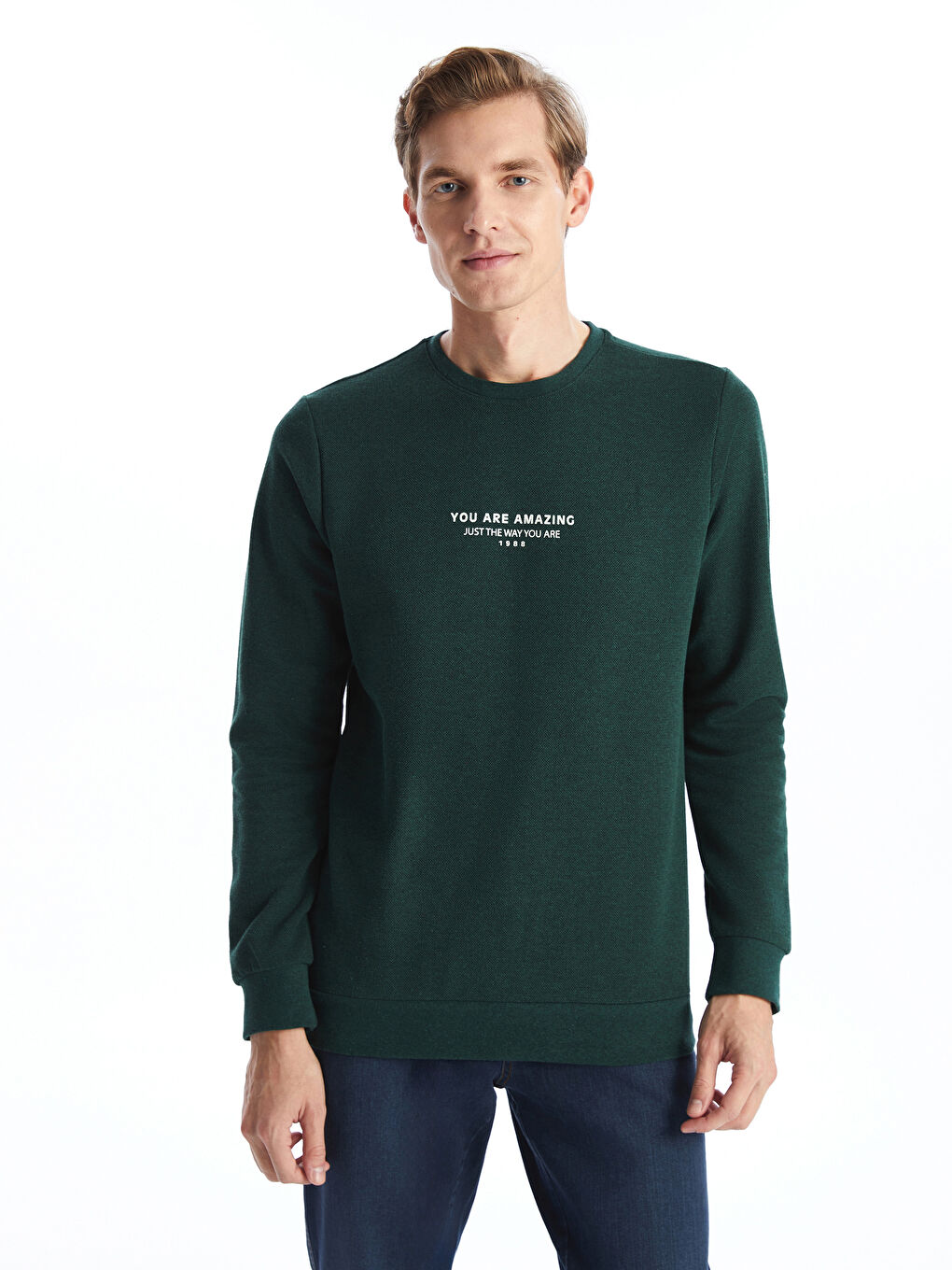 LCWAIKIKI Classic Haki Bisiklet Yaka Uzun Kollu Erkek Sweatshirt