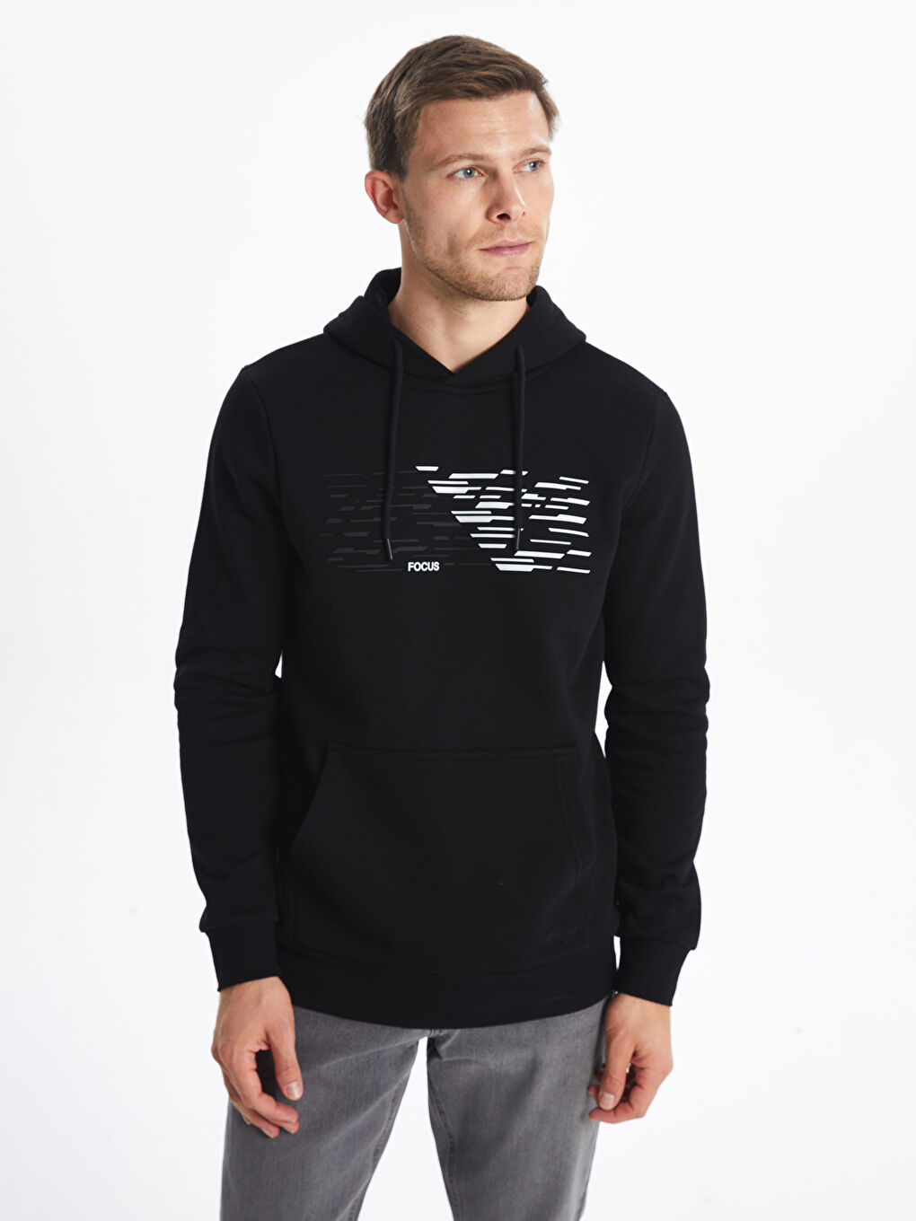 LCWAIKIKI Classic Yeni Siyah Uzun Kollu Baskılı Erkek Hoodie